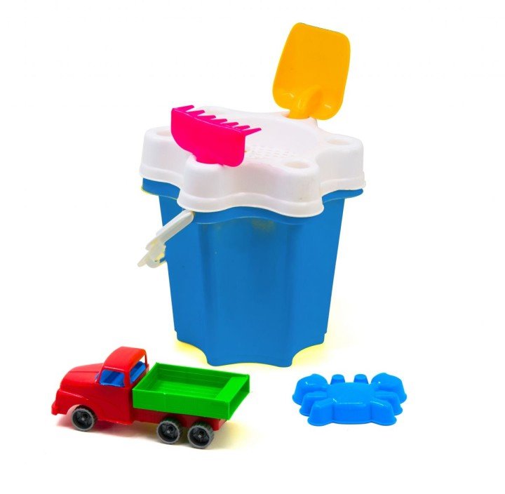 Відро "Квіточка" з машинкою і пісочним набором (синє)