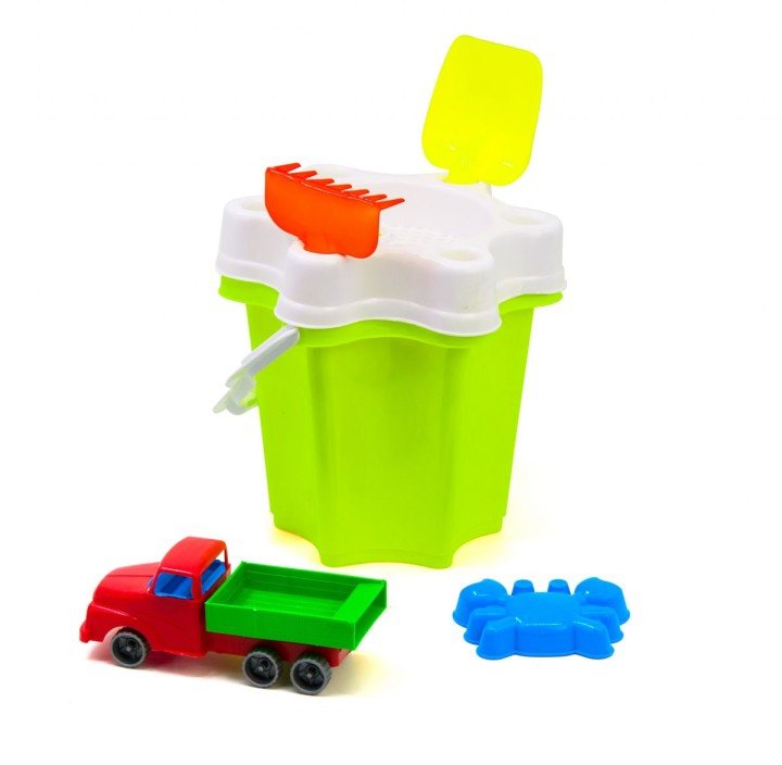 Відро "Квіточка" з машинкою і пісочним набором (салатовое)