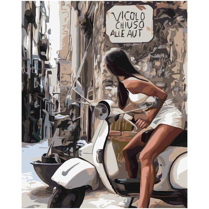 Картина по номерам "Дівчина та білий мопед" 40х50 см