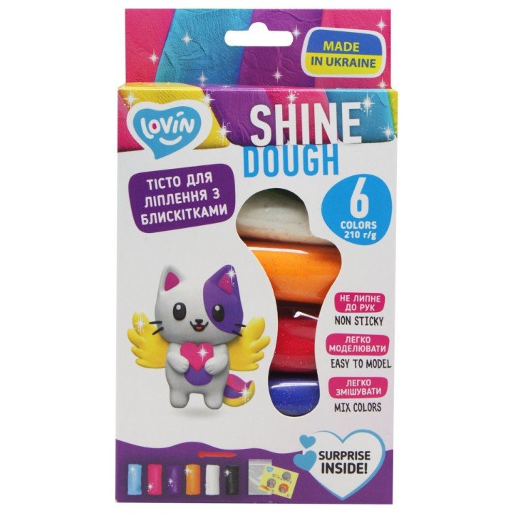 Тісто для ліплення з блискітками, 6 кольорів