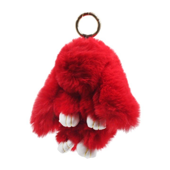 Хутряний брелок "Кролик", червоний (23 см)