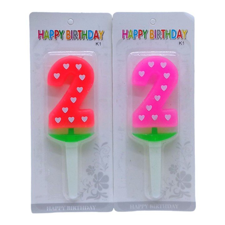 Свічка-цифра (неон ) з сердечком "2", 5 см