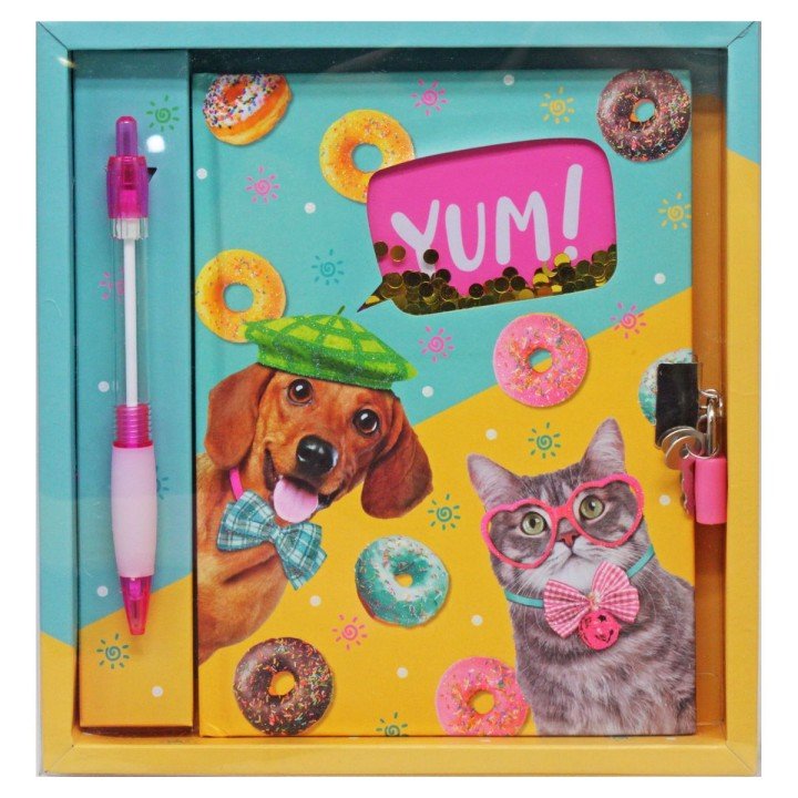 Набір з блокнотом на замочку "Пес, кіт і пончики"