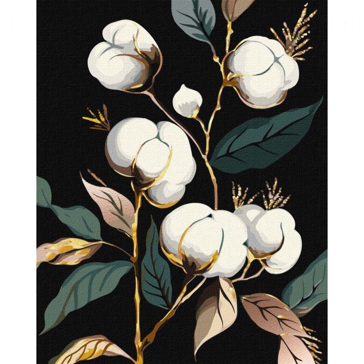 Набір для розпису по номерах. "Білосніжна бавовна з фарбами металік extra" 40х50см