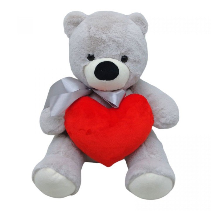 Мʼяка іграшка "Ведмедик з серцем", сірий, 30 см