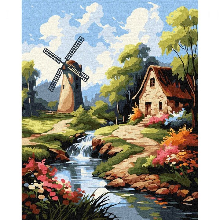 Картина за номерами "Будиночок біля млина" 40х50 см