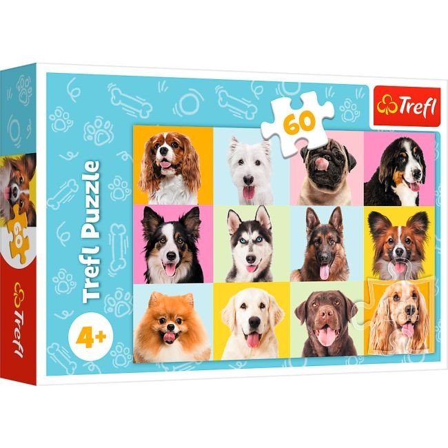 Пазли - (60 елм.) - "Портрети песиків"