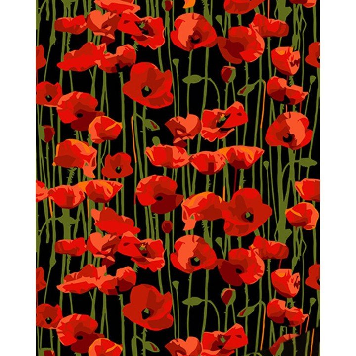 Картина за номерами на чорному фоні "Макове поле" 40х50