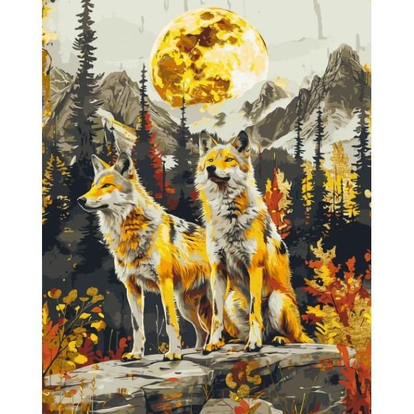 Картина по номерах з фарбами металік "Пара вовків" 40х50 см