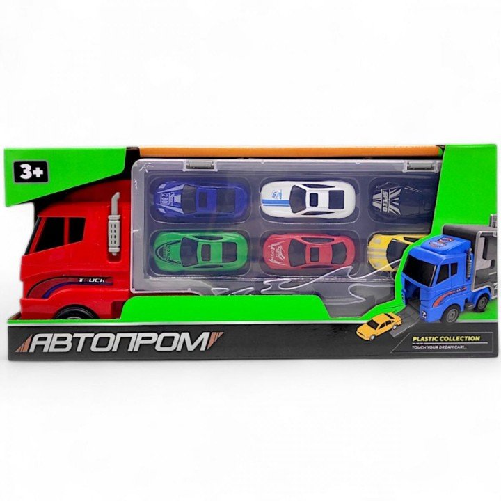 Трейлер-автовоз із металевими машинками "Автопром" (червоний)