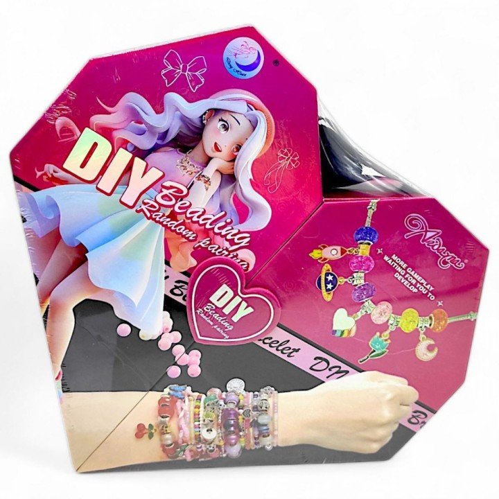 Набір аксесуарів "Сумочка Серце", металеві та пластикові намистини, браслет