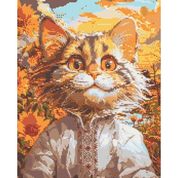 Алмазна мозаїка "Котик у вишиванці" 40х50 см
