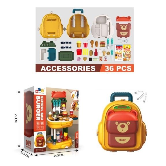 Ігровий набір 3 в 1 - рюкзак, чемодан, ігровий столик "Бургер", 36 елементів