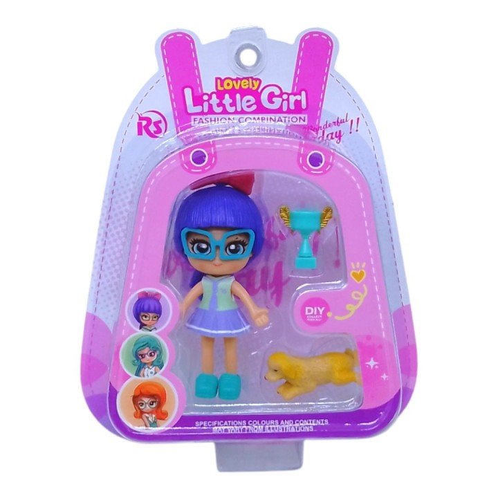 Лялька "Little Girl", 9 см, з тваринкою (фіолетова)