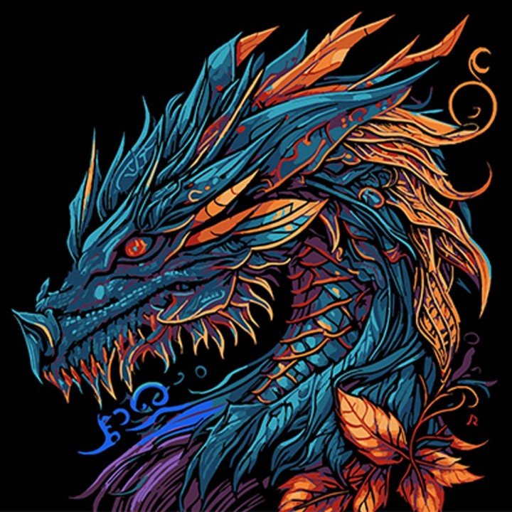 Картина за номерами на чорному фоні "Могутній дракон" 30х30 см