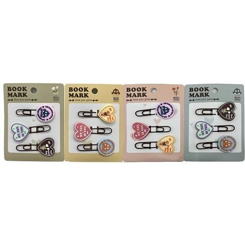 Закладка-скріпка для книг силіконова 3 шт."Сердечки" 6 см (мікс видів)