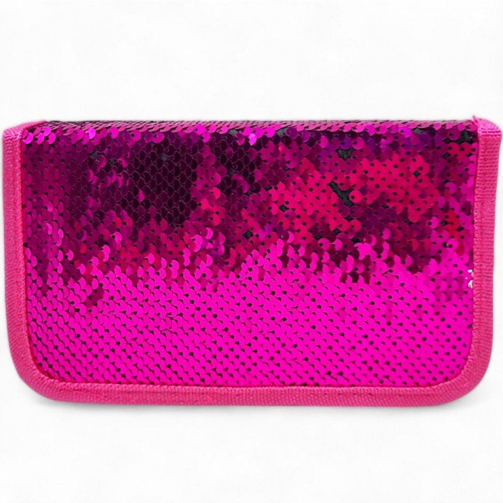 Пенал-книжка з паєтками (1 відділення) малиновий