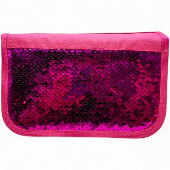 Пенал-книжка з паєтками (3 відділення) малиновий