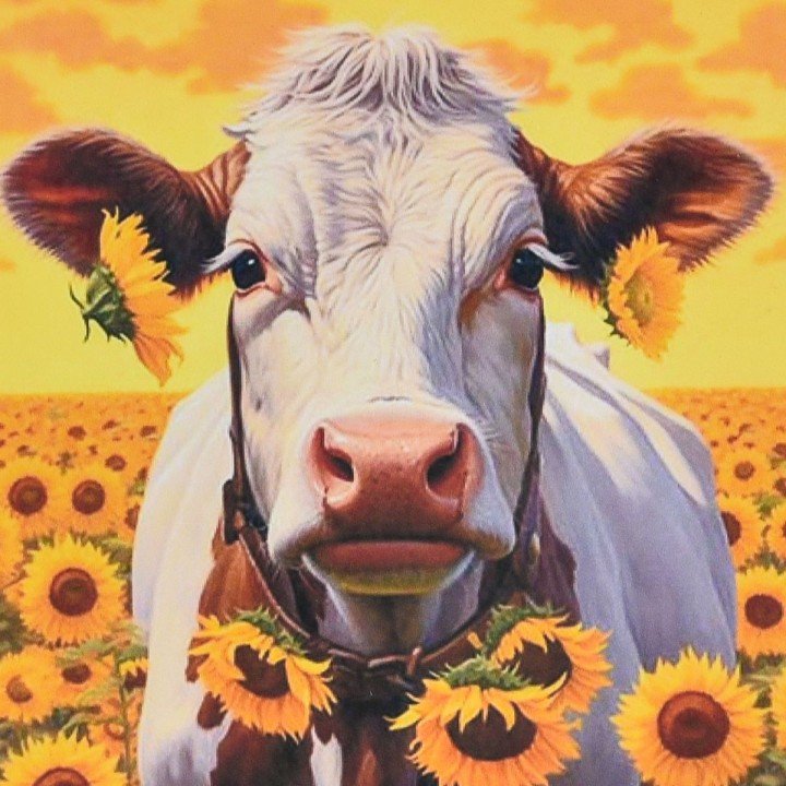 Алмазна мозаїка "Корова на тлі безмежної природи" 30х30 см