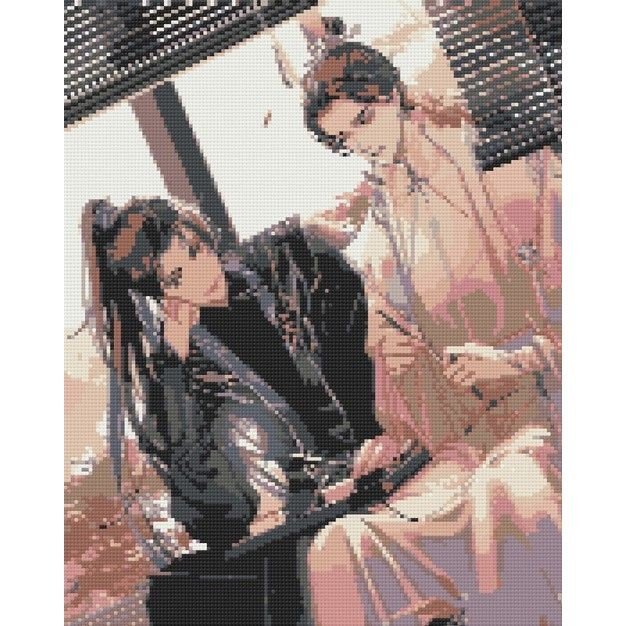 Алмазна мозаїка "Аніме. Хаскі та його вчитель Білий Кіт" 40х50 см