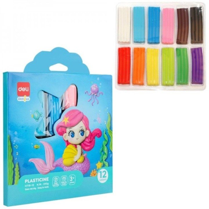 Пластилiн Deli EH718-12 12 кольорів 240гр кар. бл/кор