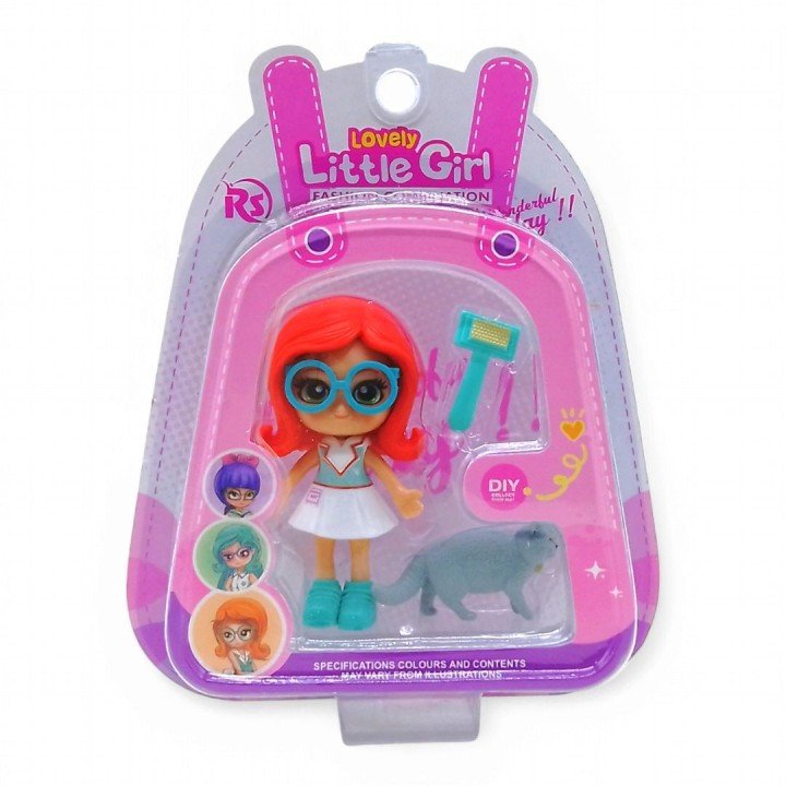 Лялька "Little Girl", 9 см, з тваринкою (помаранчева)