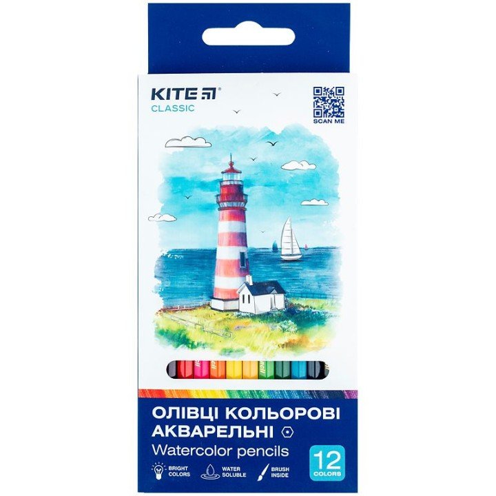 Олівці кольорові акварельні, 12 шт. Kite Classic
