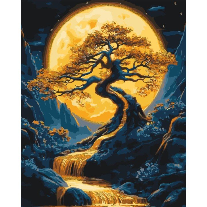 Картина по номерах з фарбами металік "Пейзаж. Дерево" 40х50 см