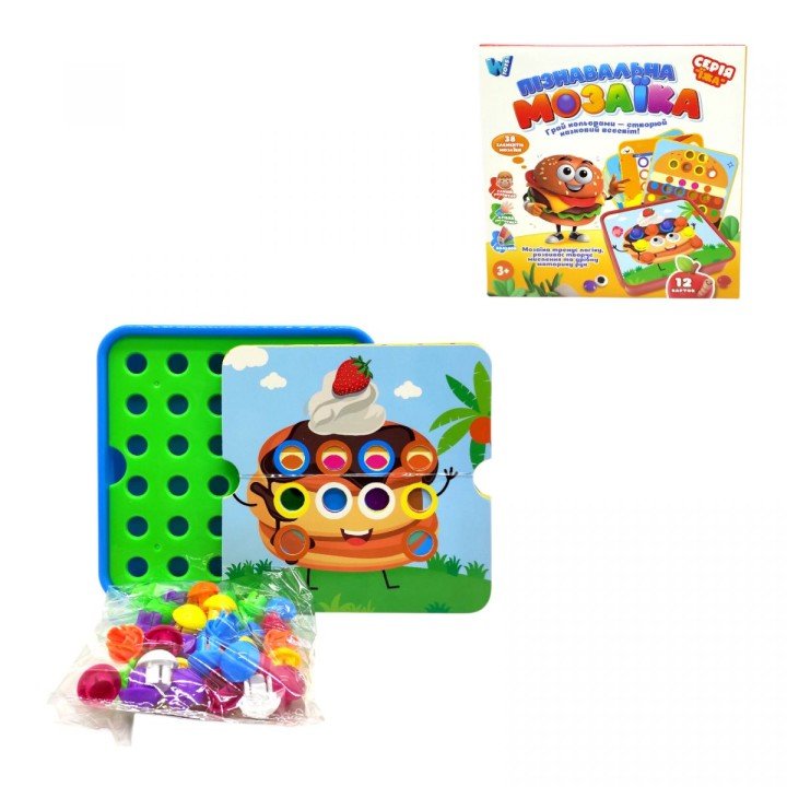 Пізнавальна мозаїка "Їжа", 38 елементів, 12 карток із завданнями (синій)