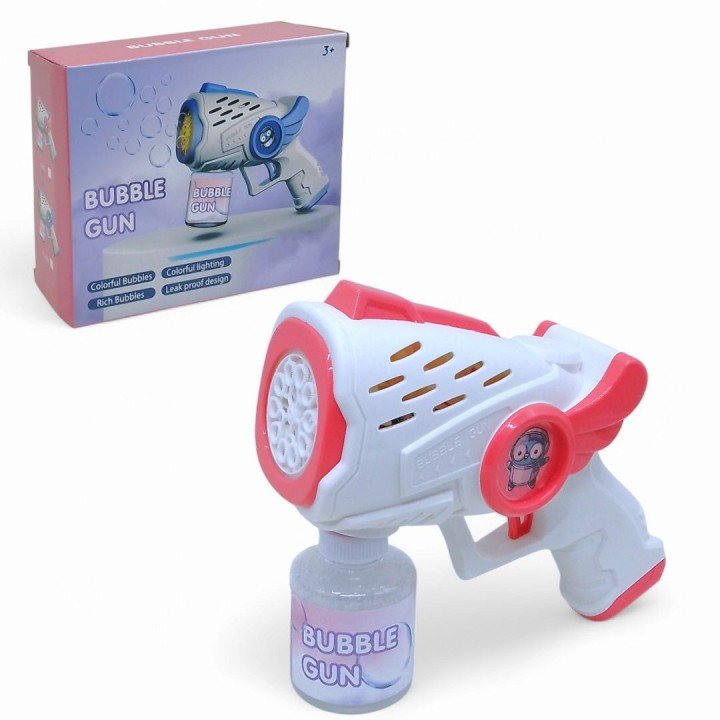 Пістолет з мильними бульбашками, на батарейках (рожевий)
