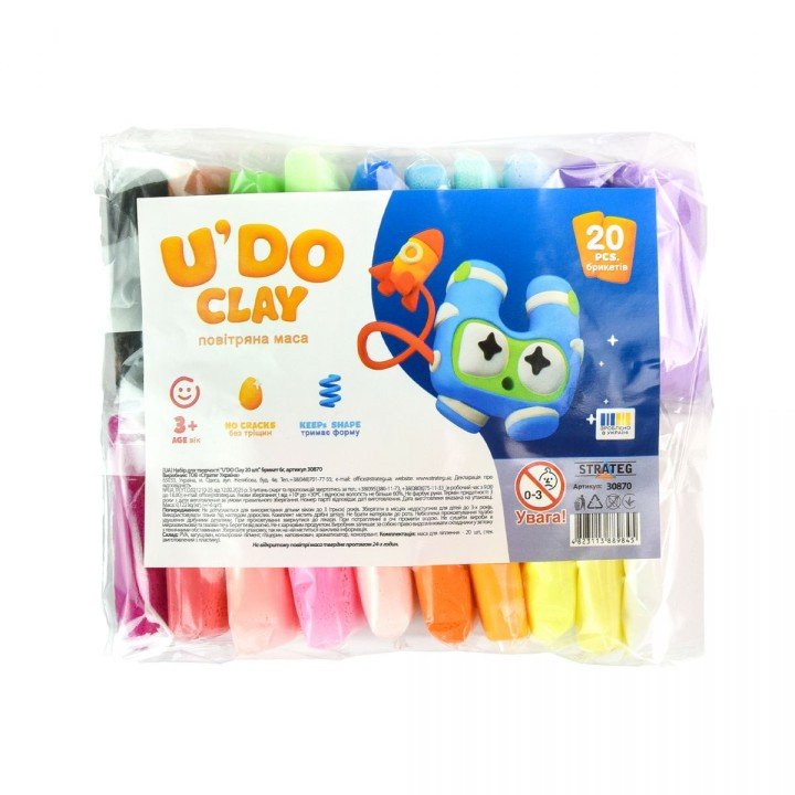 Набір для творчості (повітряний пластилін) "UʼDO Clay. 20 кольорів"