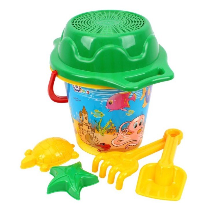 Іграшка "Набір пісочний ТехноК" - відро, лопатка, граблі, сито 2 формочки