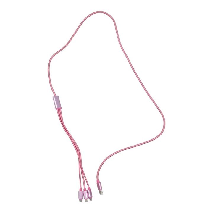Кабель тканинний 3 в 1, MicroUSB, Type-C та Lightning (рожевий)