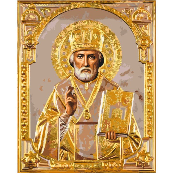 Картина за номерами з фарбами металік "Ікона. Микола Чудотворець" 40х50 см