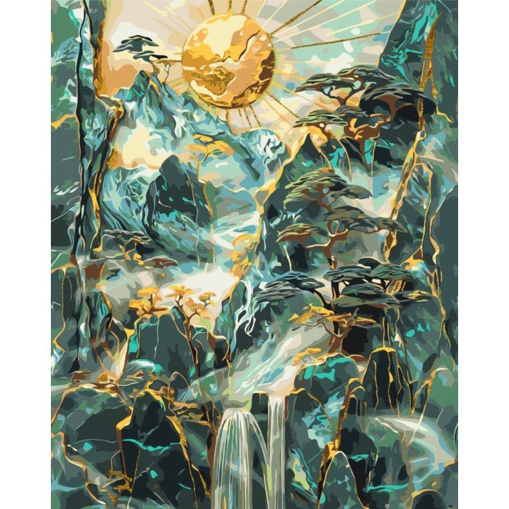 Картина по номерах з фарбами металік "Ранкові гори" 40х50 см