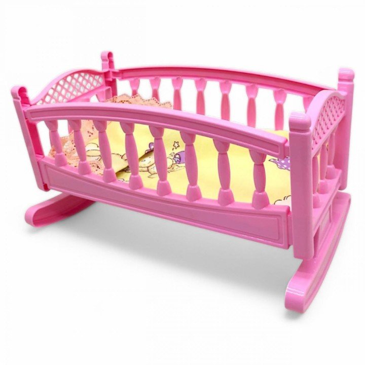 Ліжечко-колиска для ляльок і пупсів, мале, з постіллю, 34 см (ніжно-рожеве)