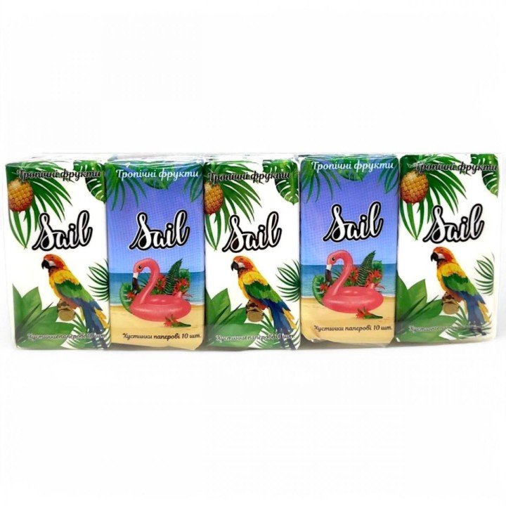 Серветки-хусточки паперові "Тропік", одношарові (набір: 10 упаковок; в кожній упаковці - 10 серветок)