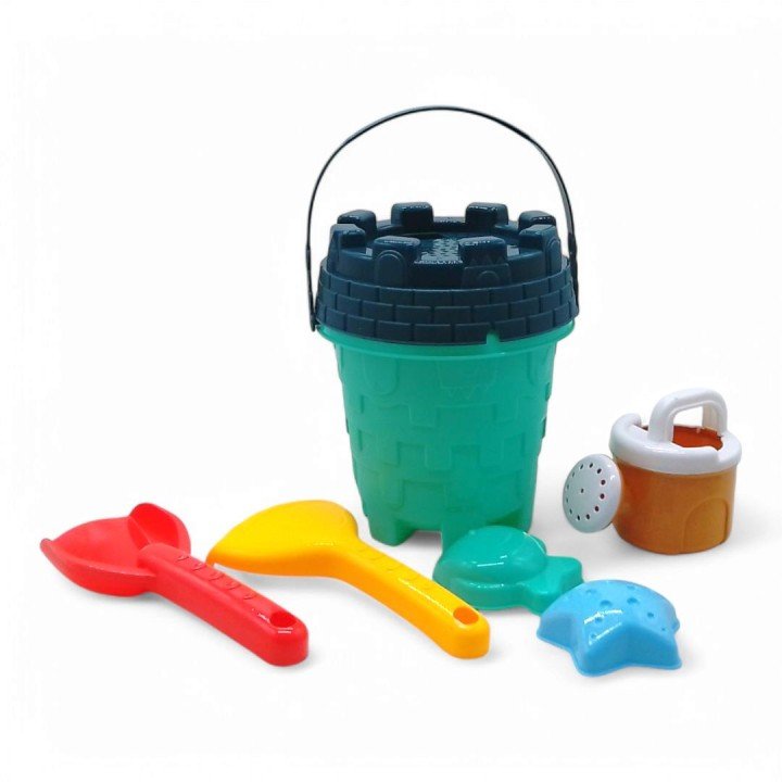 Пісочний набір  6 елементів - відро, сито, лопатка, граблі, формочки (бірюзовий)