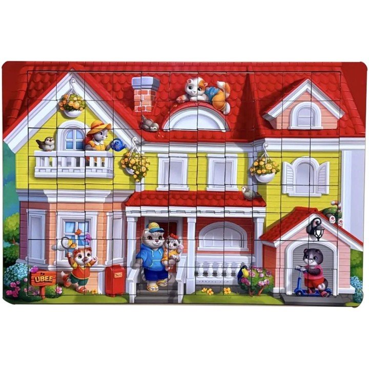 Деревʼяний пазл "Котячий будиночок" (48х32 см), 176 дет