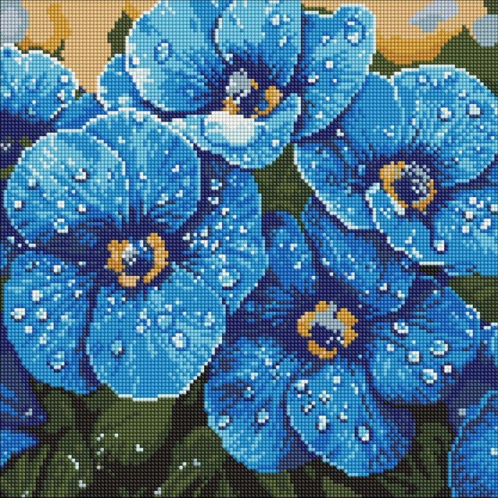 Алмазна мозаїка "Фіалки в росі", 40х40 см.