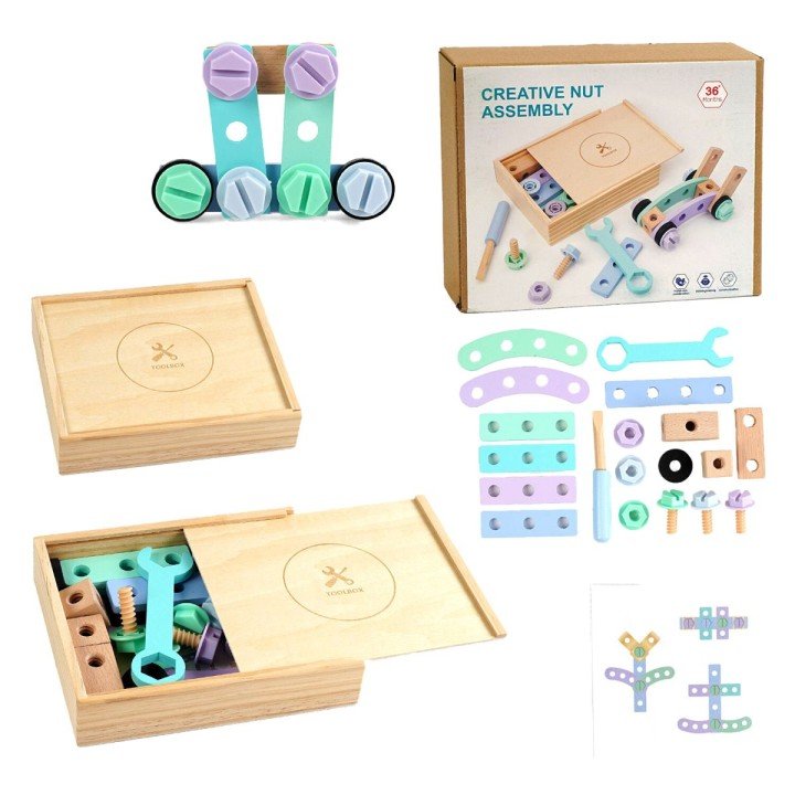 Конструктор, 24 елементи, дерев’яний (викрутка, гайковий ключ, інструкція)