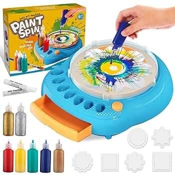 Набір для малювання (БЛАКИТНА) електрична машинка, що обертається, 7 кольорів фарб, основи для малювання)