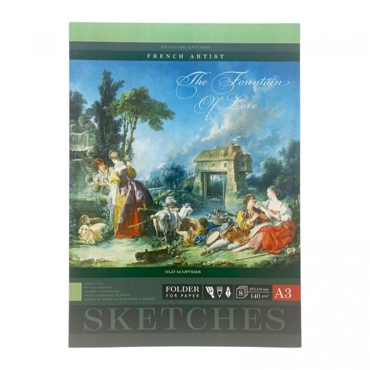 Папір 140г для ескизів(в папці) А3, 140г/м2, 8арк.(295х415)