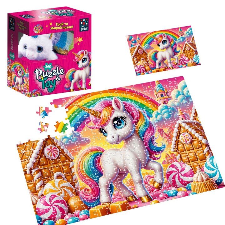 Пазли з мʼякою іграшкою "De.tail. ЄДИНОРІЖКА" 260 деталей