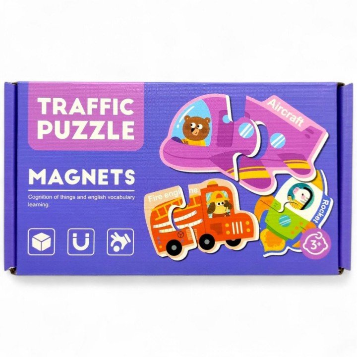 Магнітні пазли “Транспорт”, назви англ. мовою, 30 елементів