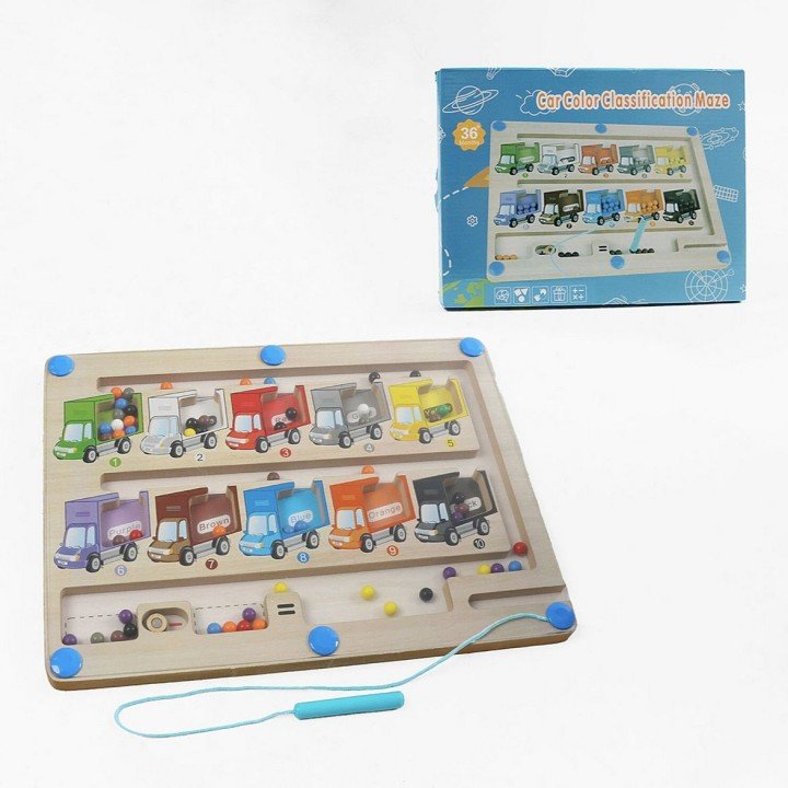 Дерев’яна магнітна дошка F 43628 (40) сортер, цифри, кольори, стилус, в коробці