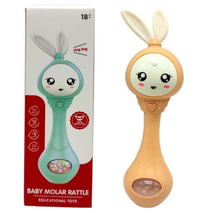 Музичне брязкальце "Зайчик" зі світлом, звук (ПОМАРАНЧЕВИЙ)