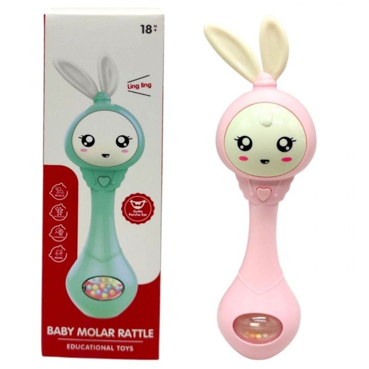 Музичне брязкальце "Зайчик" зі світлом, звук (РОЖЕВИЙ)