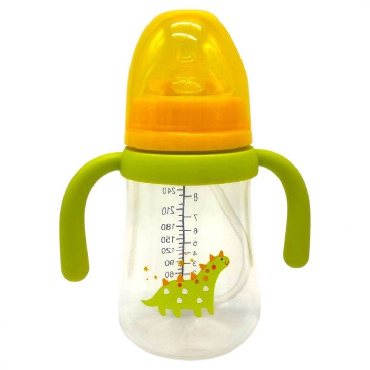 Дитяча пляшечка з грузиком 270 мл.(ДИНОЗАВРИК ЖОВТИЙ)