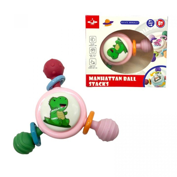 Брязкальце-спінер "Динозаврик Рожевий"; гумові прорізувачі, присоска, в коробці